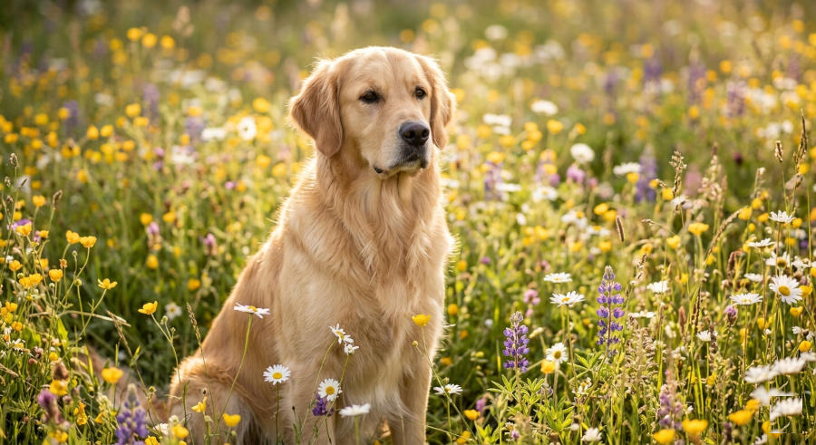 Złoty Golden Retriever biegnący po parku